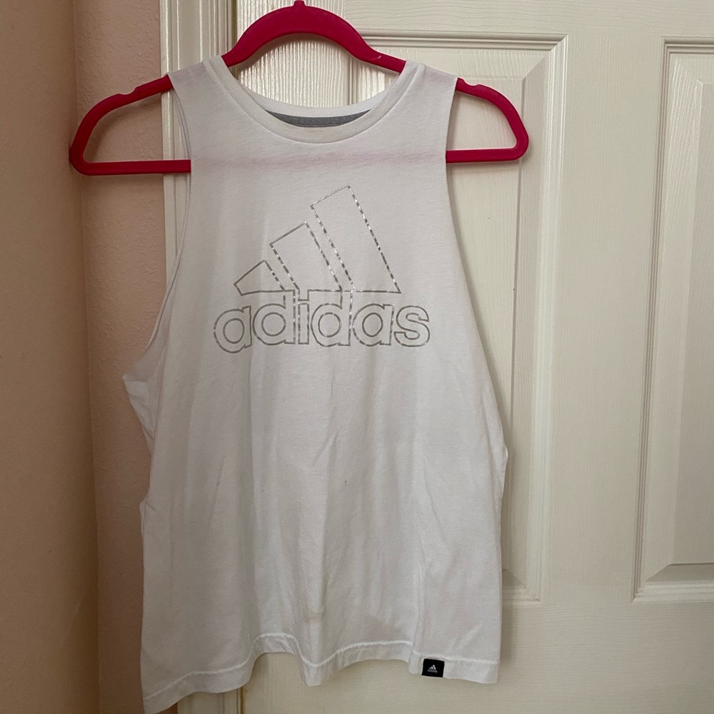 White Adidas loose fitting tank top